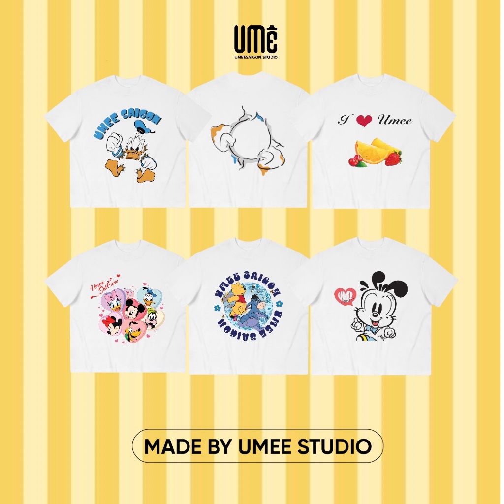 UMEESAIGON Áo Thun Boxy Cotton Cổ Tròn Nam Nữ "Nhân vật hoạt hình"