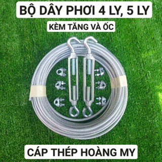 Bộ dây phơi đồ đủ size tiện lợi cáp bọc thép kèm tăng đơ khóa cáp, CÁP 4LI, 5LI, 6LI