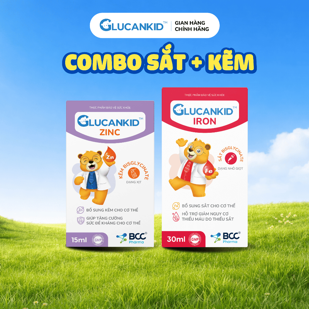 TPBVSK Glucankid (Combo Sắt + Kẽm) hỗ trợ bổ sung sắt, giảm nguy cơ thiếu máu, tăng cường sức đề khá