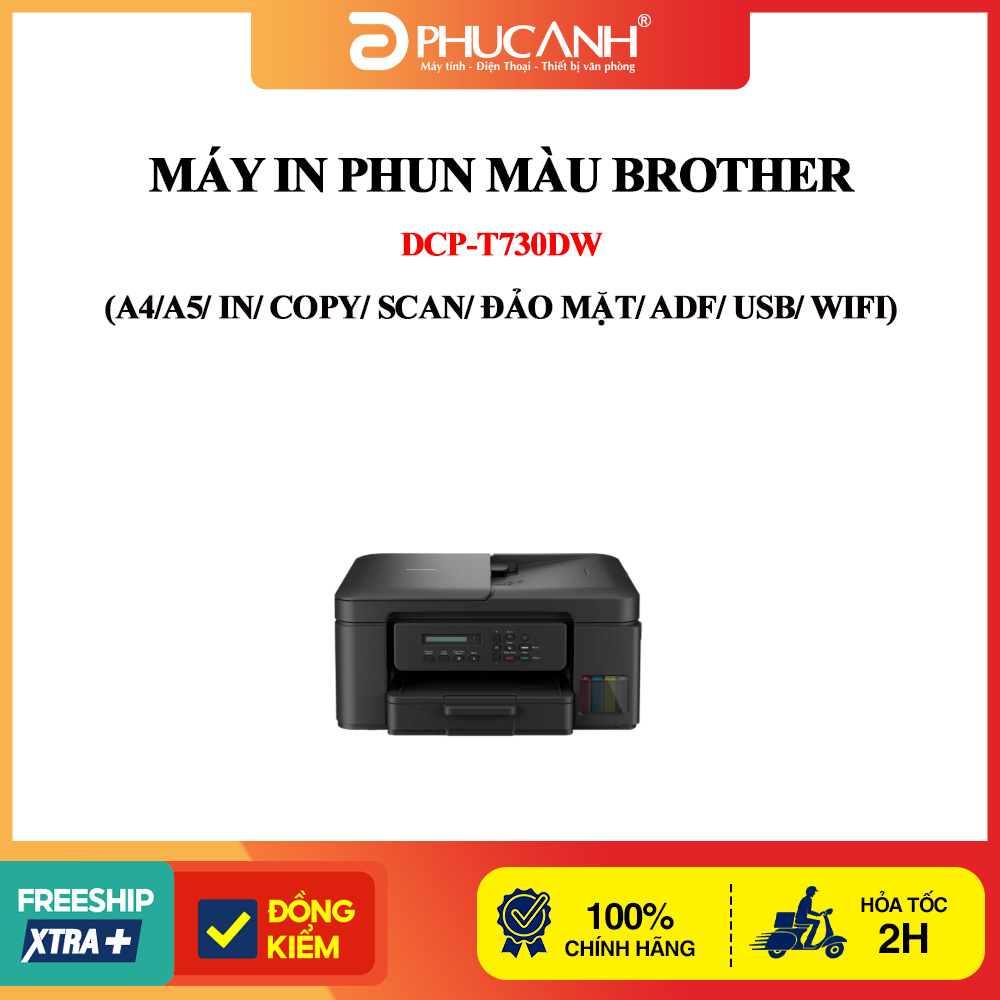Máy in phun màu Brother DCP-T730DW (A4/A5/ In/ Copy/ Scan/ Đảo mặt/ ADF/ USB/ WIFI)