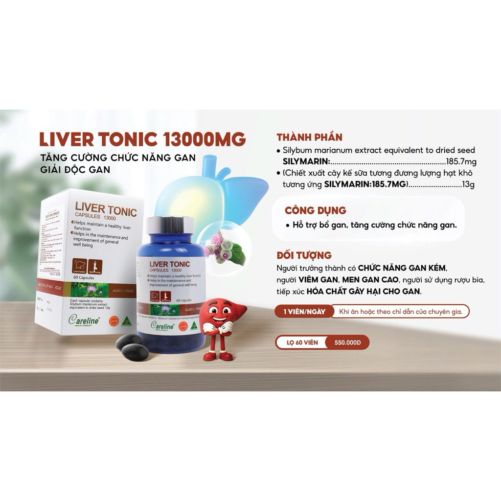Liver tonic 60 viên- Viên nang bổ gan, duy trì và cải thiện chức năng gan