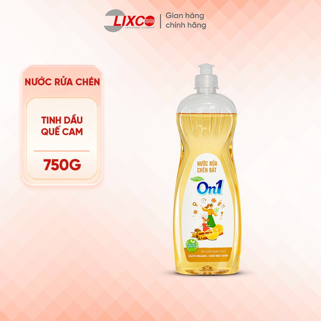 Nước rửa chén bát On1 tinh dầu quế cam siêu sạch bóng vết dầu mỡ, khử mùi tanh chai 750g & can 1.4kg