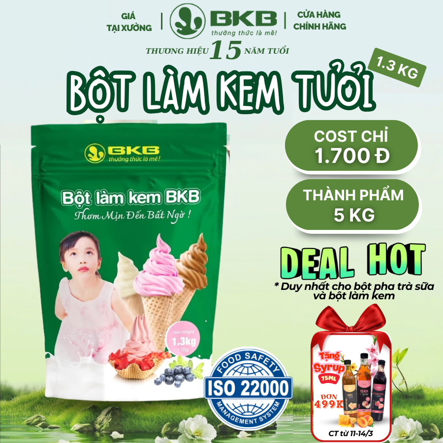 Bột làm kem tươi BKB 1,3kg - Hương Vị, Màu Sắc Tự Nhiên, Hấp dẫn, , Đa Dạng Các Vị Vani,Socola,dâu..