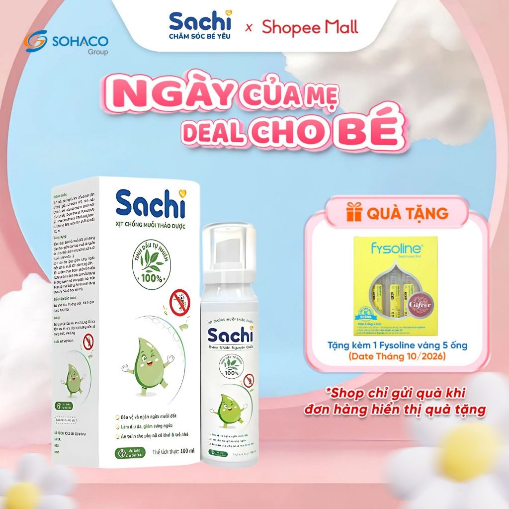 Xịt Chống Muỗi SACHI Thảo Dược An Toàn Lành Tính Chai 100ml Bảo Vệ Da Khỏi Muỗi An Toàn Cho Bé