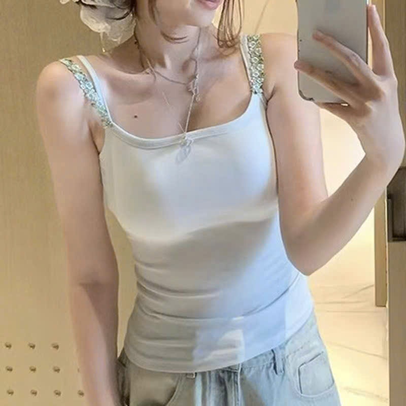 Áo 2 Dây CÓ ĐỆM MÚT NGỰC Phối Dây Đổi Đan Hoa Sexy, Áo 2 Dây Cotton Cổ Tròn Có Dây Điều Chỉnh Dáng Ôm HàngQccc Orangeclo | BigBuy360 - bigbuy360.vn