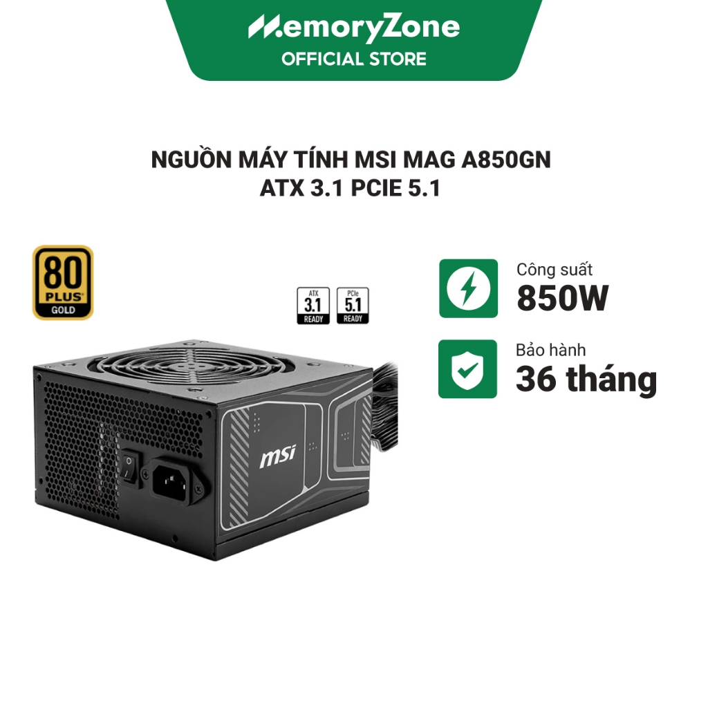 Nguồn máy tính MSI MAG A850GN ATX 3.1 PCIe 5.1 850W 80 Plus Gold - Bảo hành 36 tháng chính hãng