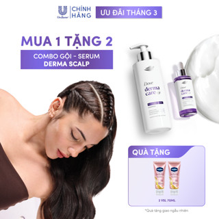 Combo Dầu Gội - Serum Giảm rụng & Giúp tóc Phồng Dày Dove Derma Hairfall Mới 350G, 45ML*