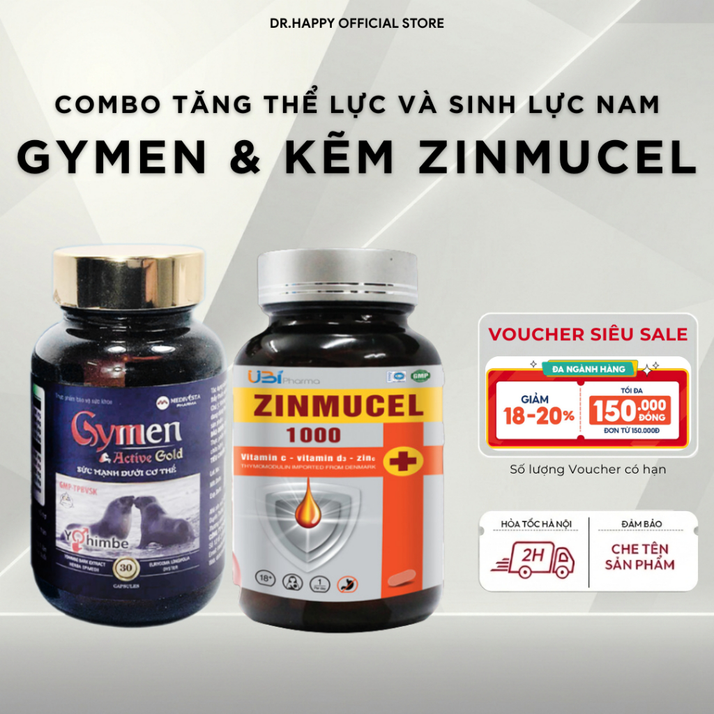Combo Tăng cường sức khỏe cho Nam giới Viên uống GYMEN 30v & KẼM ZINMUCEL 30v (Liệu trình 1 tháng)