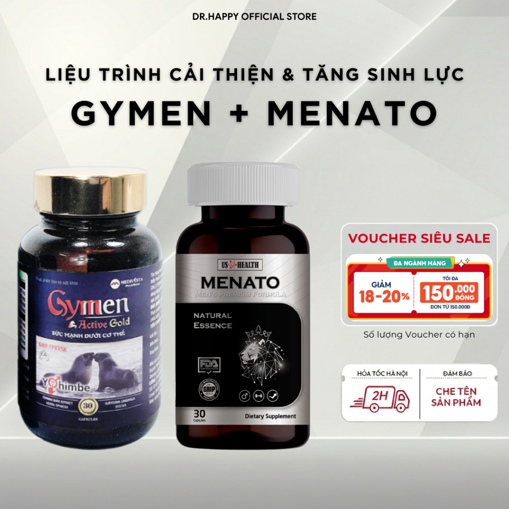 [CHE TÊN] Combo Tăng cường & Cải thiện sức khỏe cho Nam giới Viên uống GYMEN + Viên uống MENATO