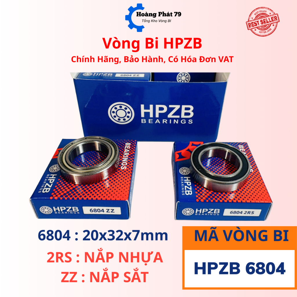 |CÓ HÓA ĐƠN VAT| Vòng bi HPZB 6804 [ZZ/2RS] Nắp Sắt/Nhựa-Bạc Đạn 6804 Chạy Êm, Giảm Ma Sát,Quay Mượt
