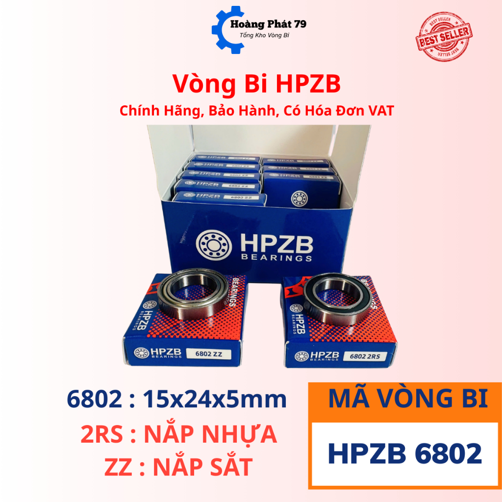 |CÓ HÓA ĐƠN VAT| Vòng bi HPZB 6802 [ZZ/2RS] Nắp Sắt/Nhựa-Bạc Đạn 6802 Chạy Êm, Giảm Ma Sát,Quay Mượt