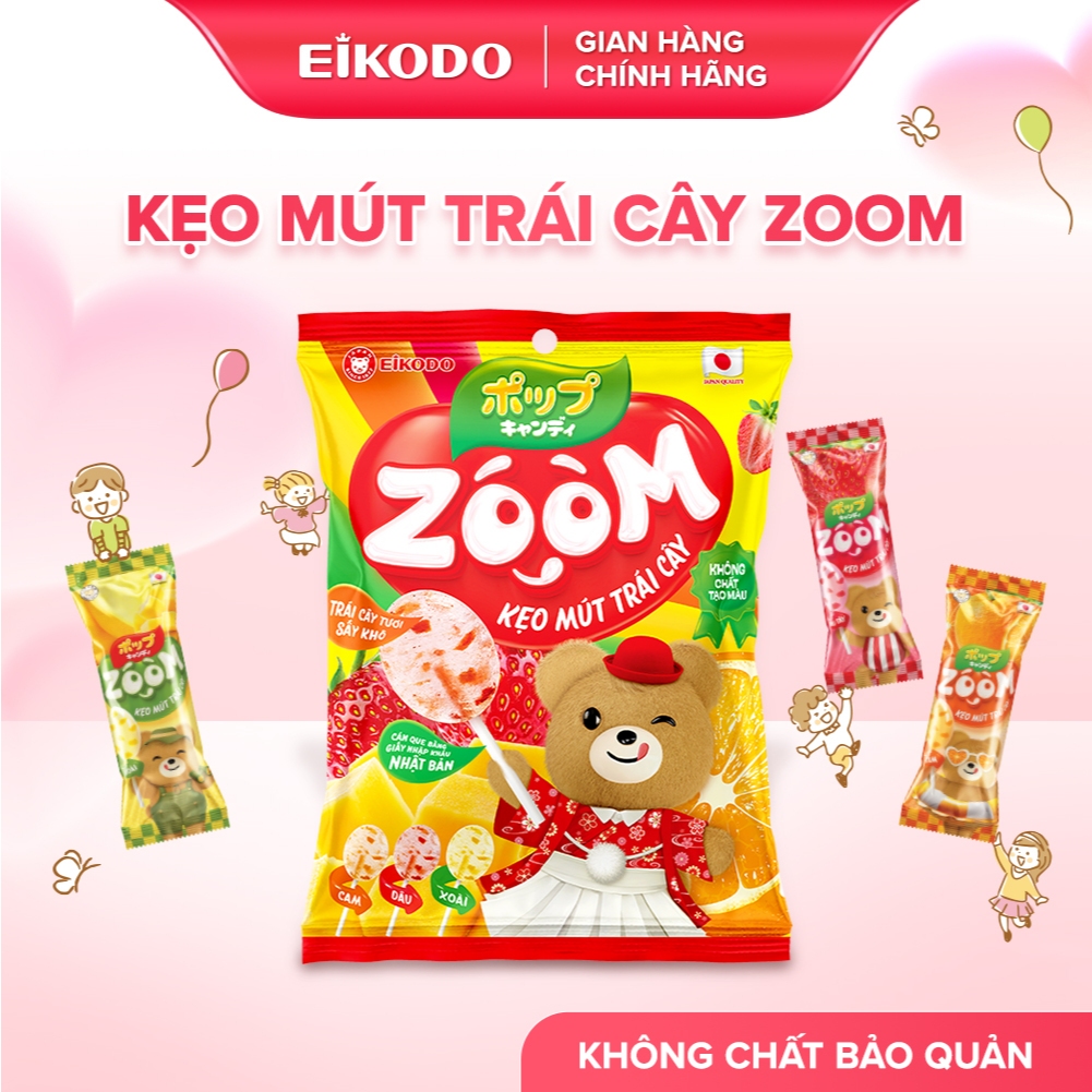 Kẹo Mút Trái Cây Zoom 72g Trái cây sấy tự nhiên Que giấy y tế Nhật Bản EIKODO SINCE 1877