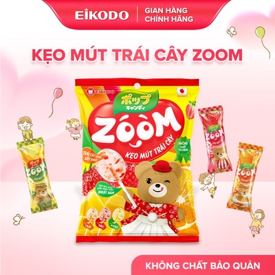 Kẹo Mút Trái Cây Zoom 72g Vị Cam Xoài Dâu Que giấy y tế Nhật Bản EIKODO SINCE 1877