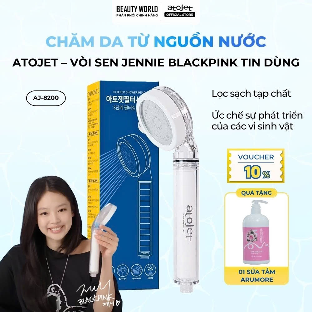 Vòi sen lọc nước Atojet AJ-8200 vòi sen Jennie BLACKPINK tăng áp kèm 1 lõi lọc