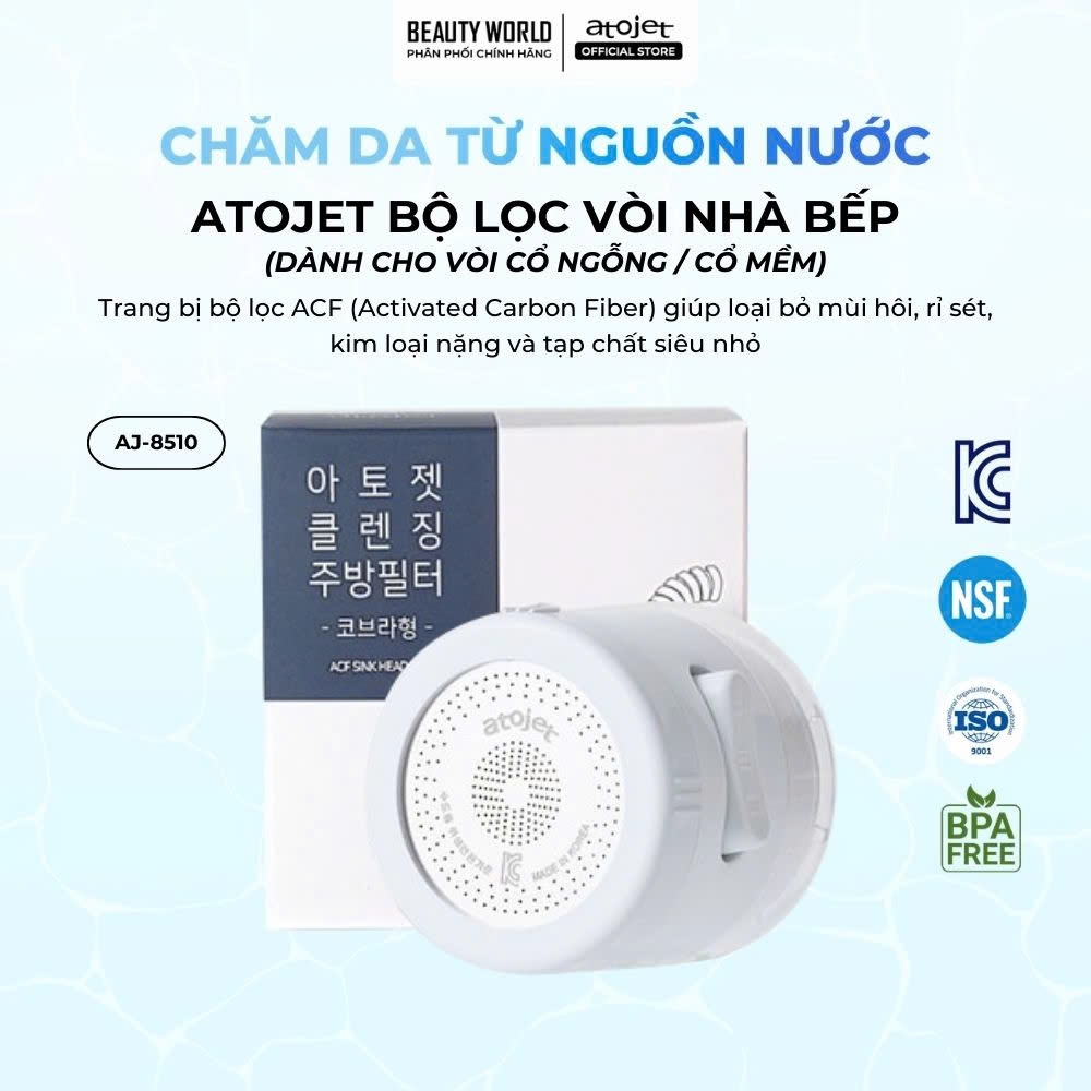 Vòi Lọc Nước Nhà Bếp Atojet AJ-8510 Than Hoạt Tính Tăng Áp Lọc Cặn Bẩn Lọc Clo Kim Loại Nặng