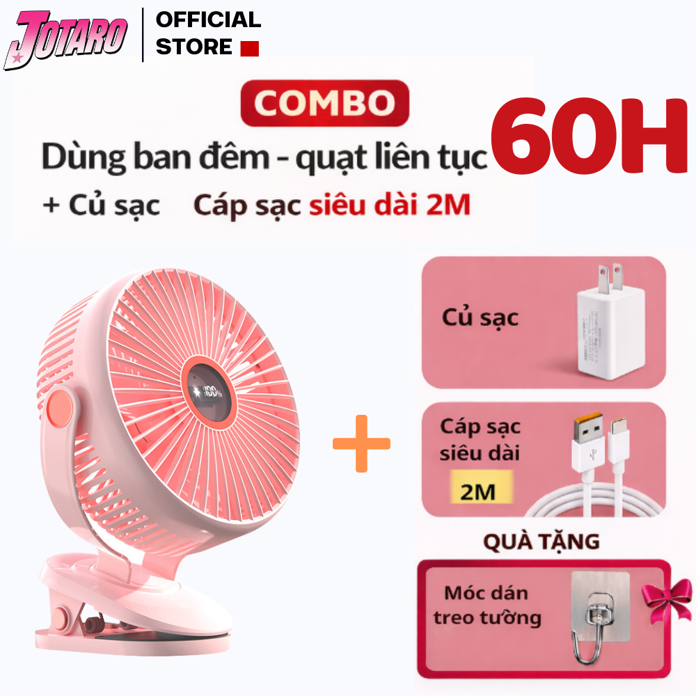 [ COMBO BẢN DÙNG BAN ĐÊM ] Quạt Tích Điện Kẹp Loại To JOTARO J28 Kèm Củ + CAP 2M – Gió Mạnh, Pin Trâ