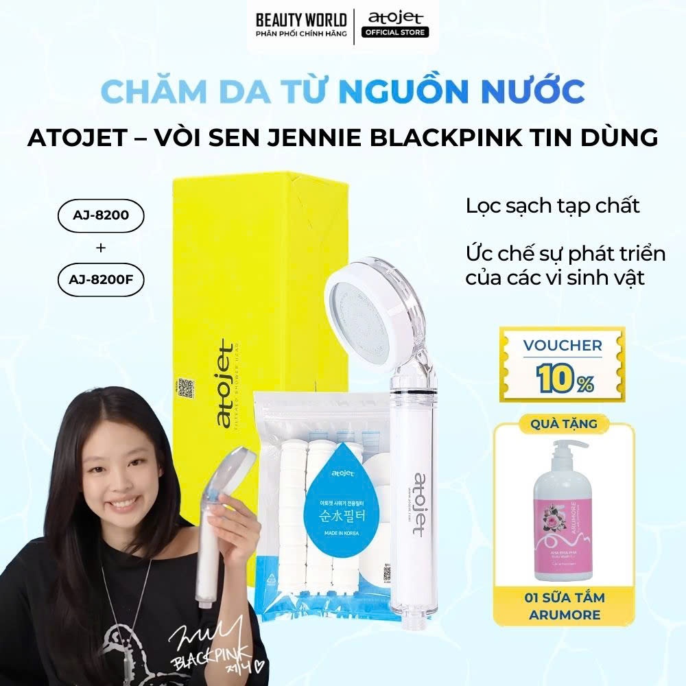 Bộ Vòi Sen Tắm Lọc Nước Atojet AJ-8200 Tăng Áp Lọc 3 Giai Đoạn Vòi Sen Jennie BlackPink