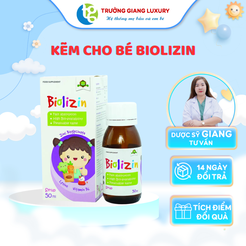 Kẽm Cho Bé Biolizin Kẽm + Lysine & Vitamin B6 - Hỗ trợ ăn ngon, tăng đề kháng, phát triển khỏe mạnh
