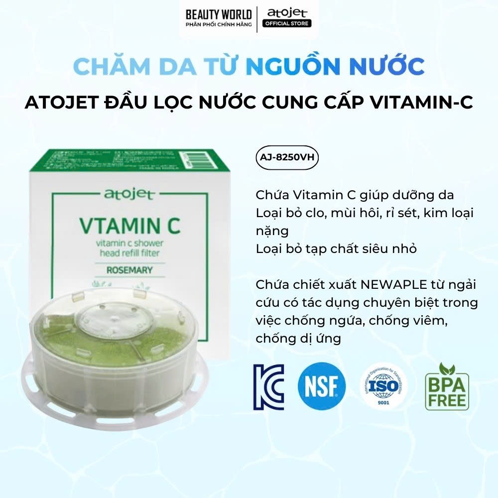 Đầu Lọc Vitamin C Vòi Sen Lọc Nước Atojet Lọc Clo Khử Mùi Hỗ Trợ Bảo Vệ Da Tóc Cho Vòi Sen Jennie