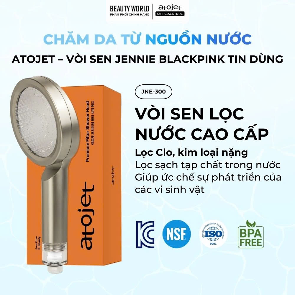 Vòi Sen Lọc Nước Cao Cấp Atojet JNE-300 Lọc Clo Khử Mùi Lọc Kim Loại Nặng Hỗ Trợ Bảo Vệ Da Tóc