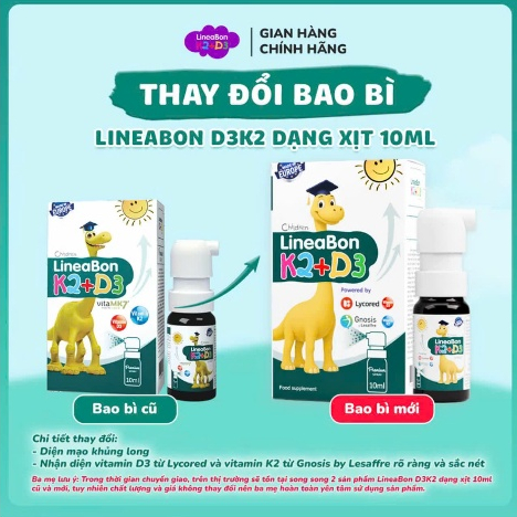 LineaBon D3K2 tinh khiết dạng xịt tiện lợi - Hỗ trợ hấp thu calci cho bé vitamin D3K2 10ml