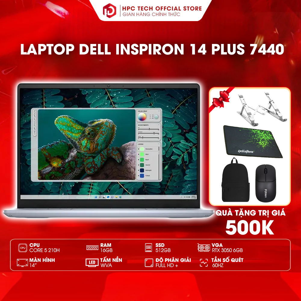 Laptop DELL inspiron 14 plus 7440|Core 5 210H, 16GB, 512GB, 14" FHD+, Ice Blue - Bảo Hành 12 Tháng F