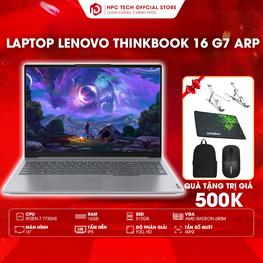 Laptop LENOVO ThinkBook 16 G7 ARP AMD Ryzen 7 7735HS, 16GB, 512GB, AMD Radeon 680M, 16" WUXGA, None 
