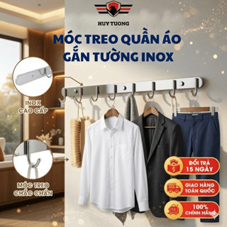 Móc Treo Tường Inox Huy Tưởng tặng KEO DÁN, Móc Treo Quần Ao Gắn Tường Inox từ 6 đến 10 mấu (tặng vít,tắc kê)