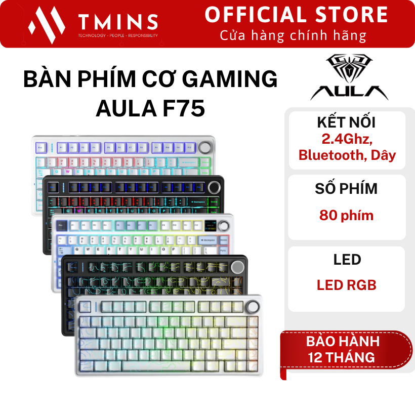 Bàn phím cơ Gaming AULA F75 ( LED, Mạch xuôi, Có núm xoay ) - Hàng Chính Hãng