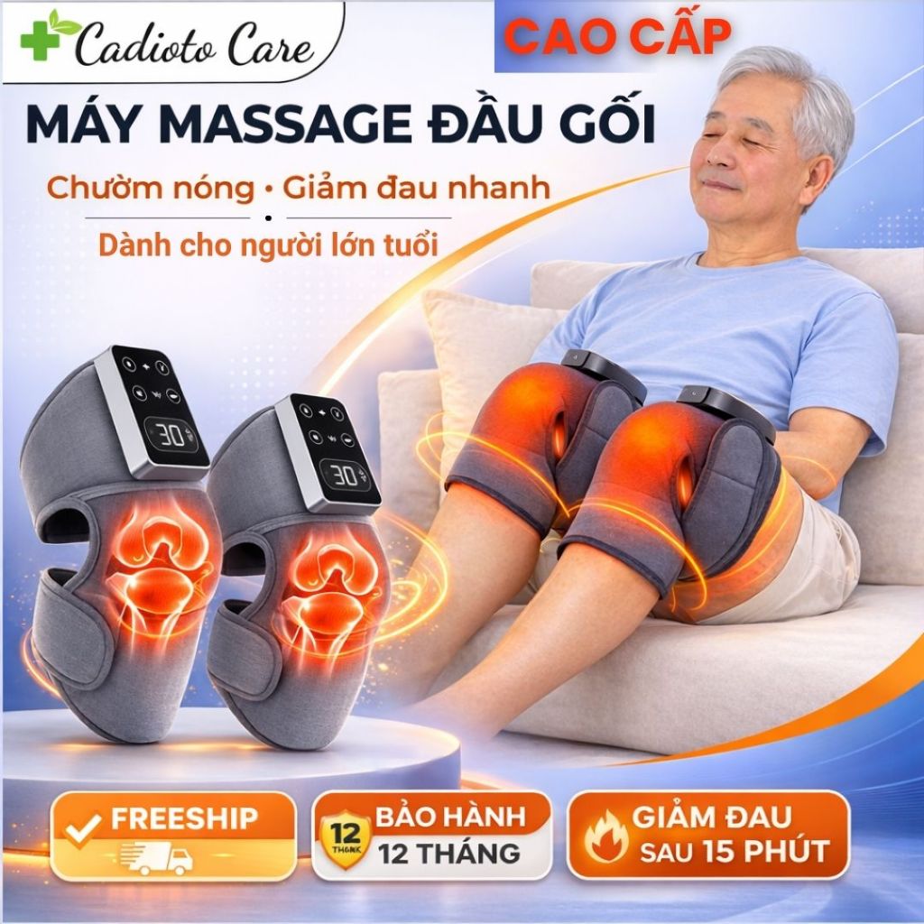Máy Massage Đầu Gối Cao Cấp Chườm Nóng Hồng Ngoại, 3 Chế Độ Rung Cho Người Lớn Tuổi Dễ Dàng Sử Dụng