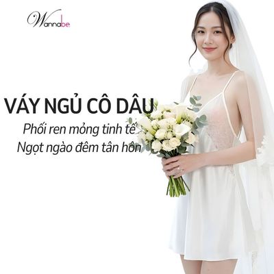 Váy ngủ cô dâu 2 dây Wannabe đầm ngủ lụa phối ren mỏng nhẹ gợi cảm đêm tân hôn cut-out lưng DNS53