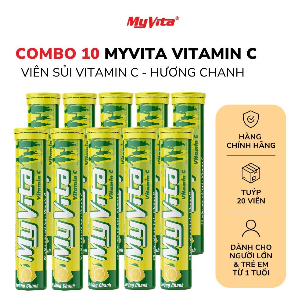 [DATE MỚI 2028] Combo 10 viên sủi TPBVSK MyVita Vitamin C - hương chanh bổ sung vitamin C, hỗ trợ tă