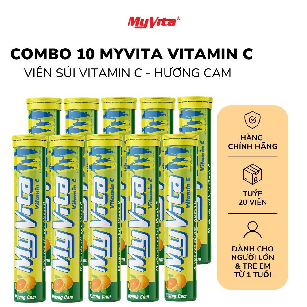 Combo 10 viên sủi TPBVSK MyVita Vitamin C hương cam, giúp bổ sung vitamin C hỗ trợ tăng sức đề kháng