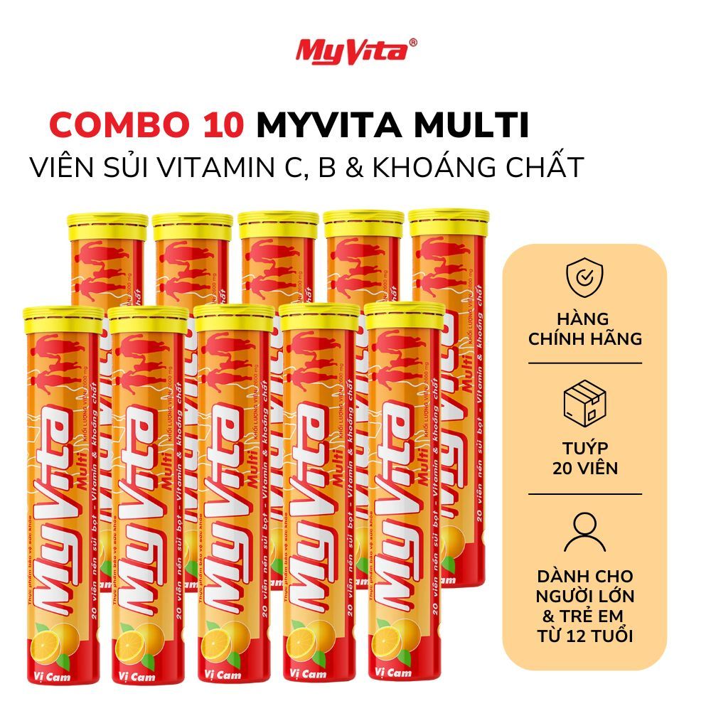 [DATE MỚI 2028] Combo 10 viên sủi TPBVSK Myvita Multi bổ sung vitamin và khoáng chất hỗ trợ tăng đề 