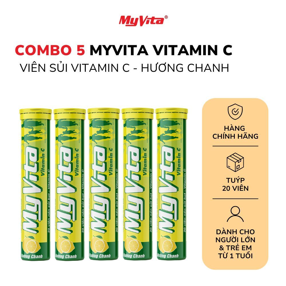 [DATE MỚI 2028] Combo 5 viên sủi TPBVSK MyVita Vitamin C - hương chanh bổ sung vitamin C, hỗ trợ tăn