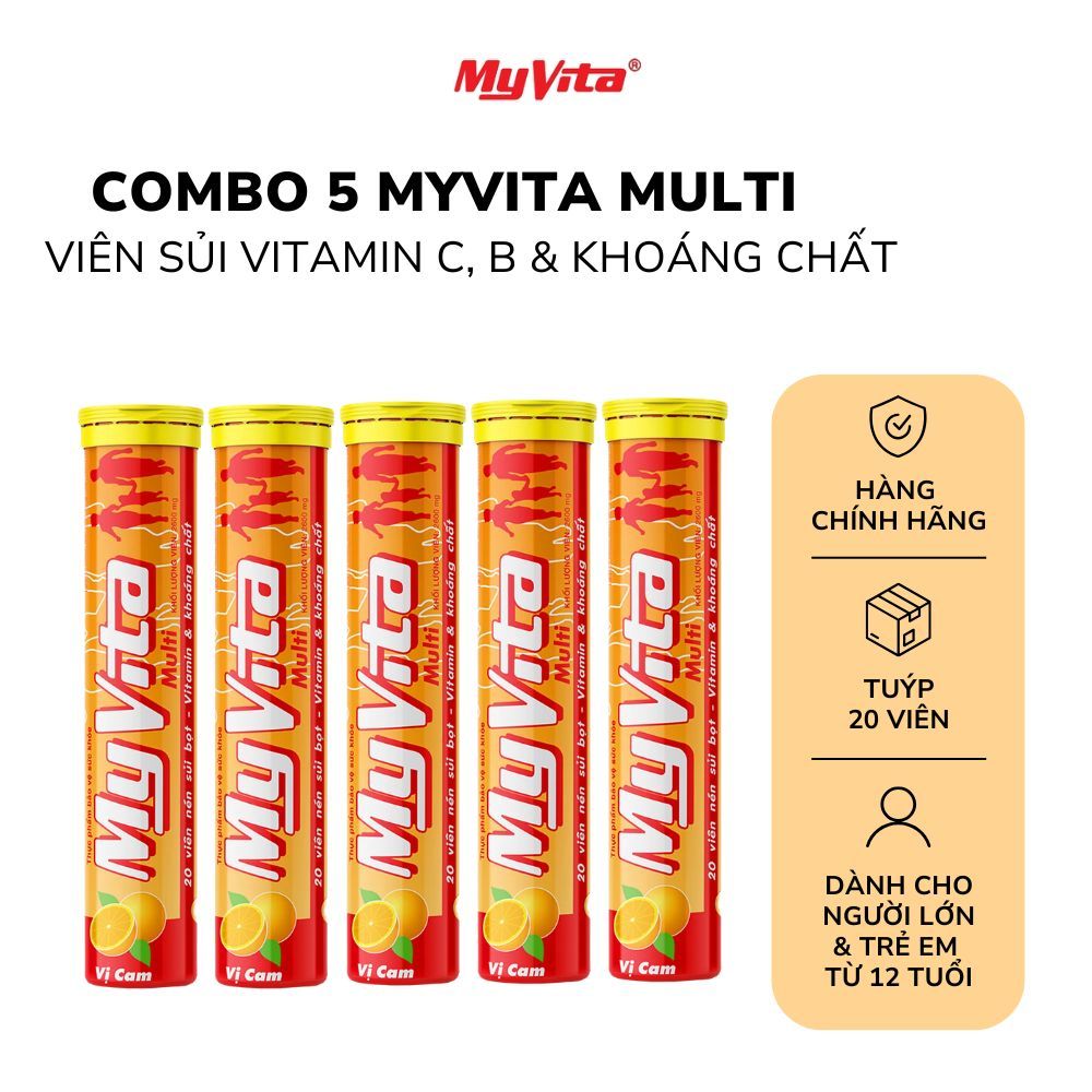[DATE MỚI 2028] Combo 5 viên sủi TPBVSK Myvita Multi bổ sung vitamin và khoáng chất hỗ trợ tăng đề k