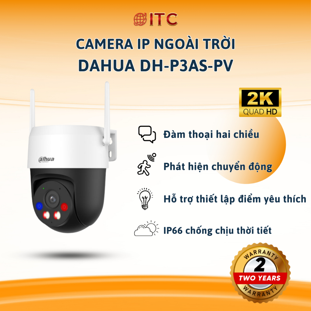Camera Wifi quay quét 3MP DAHUA DH-P3AS-PV / 5MP DAHUA DH-P5AS-PV tích hợp mic, phát hiện người, đàm