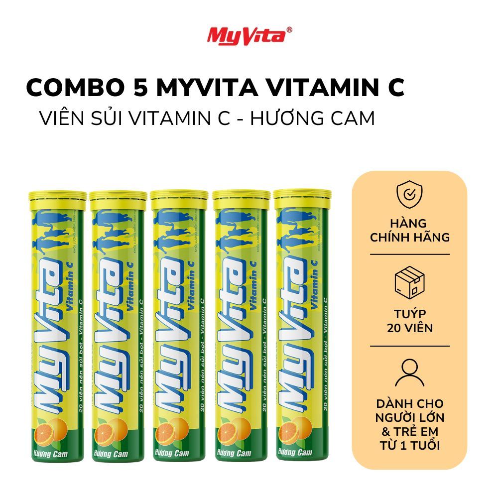 [DATE MỚI 2028] Combo 5 viên sủi TPBVSK MyVita Vitamin C hương cam, giúp bổ sung vitamin C hỗ trợ tă