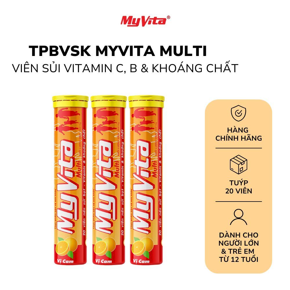Viên sủi TPBVSK Myvita Multi bổ sung vitamin và khoáng chất hỗ trợ tăng đề kháng cơ thể tuýp 20 viên