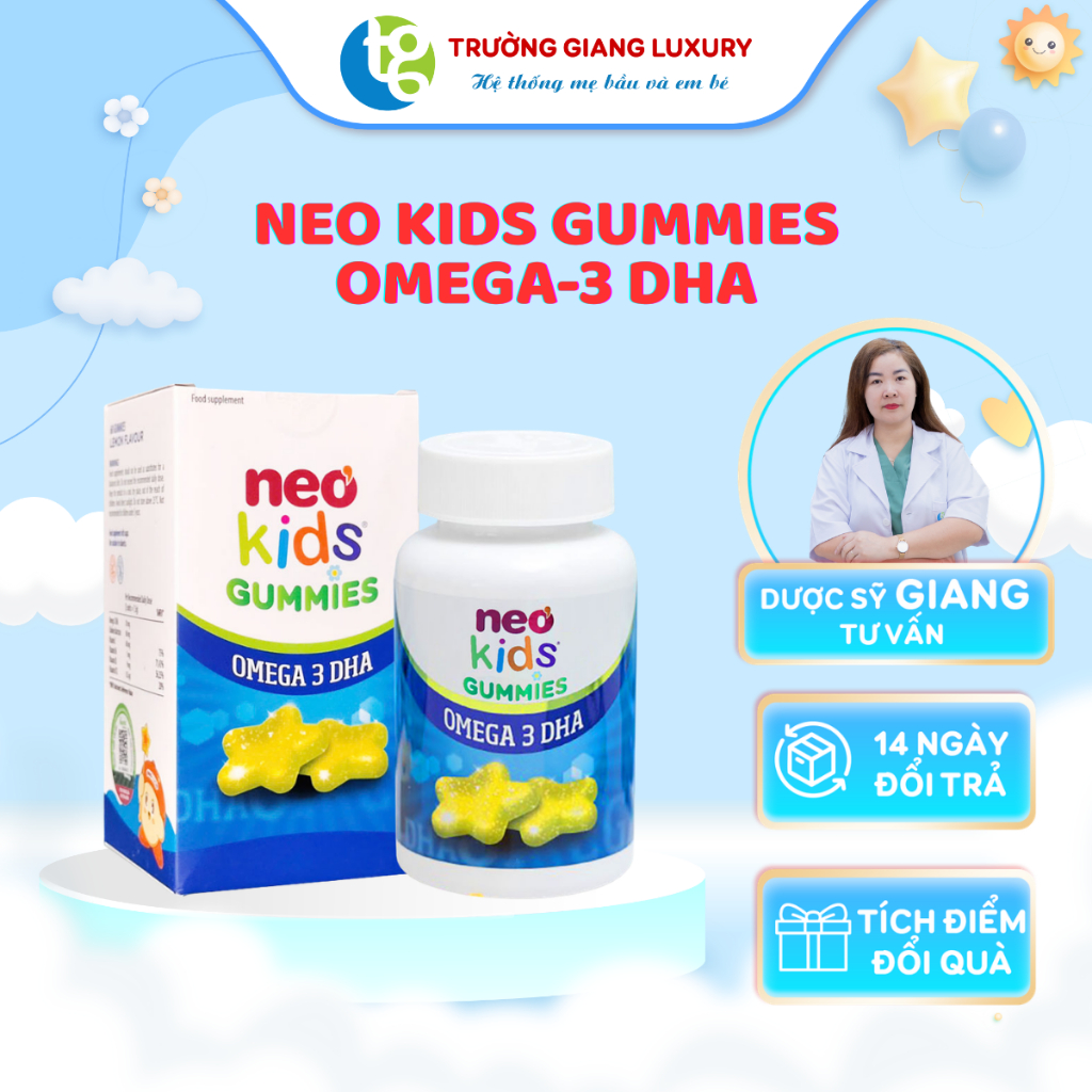 Kẹo Dẻo Neo Kids Gummies Omega-3 DHA bổ sung DHA&Omega-3 cho bé, dạng gummy dễ ăn-Truonggiangluxury