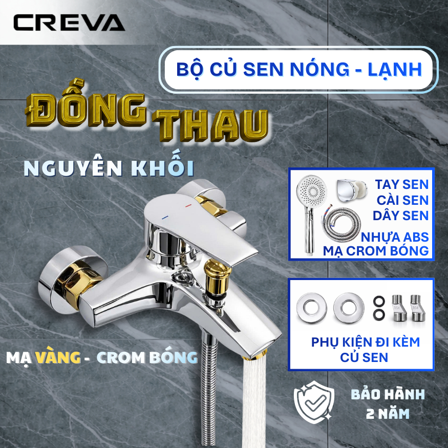 Củ Sen Nóng Lạnh Đồng Thau Nguyên Khối Mạ Crom Bóng | CR-112V | Phối Vòi Sen Nhà Tắm Và Cài Treo