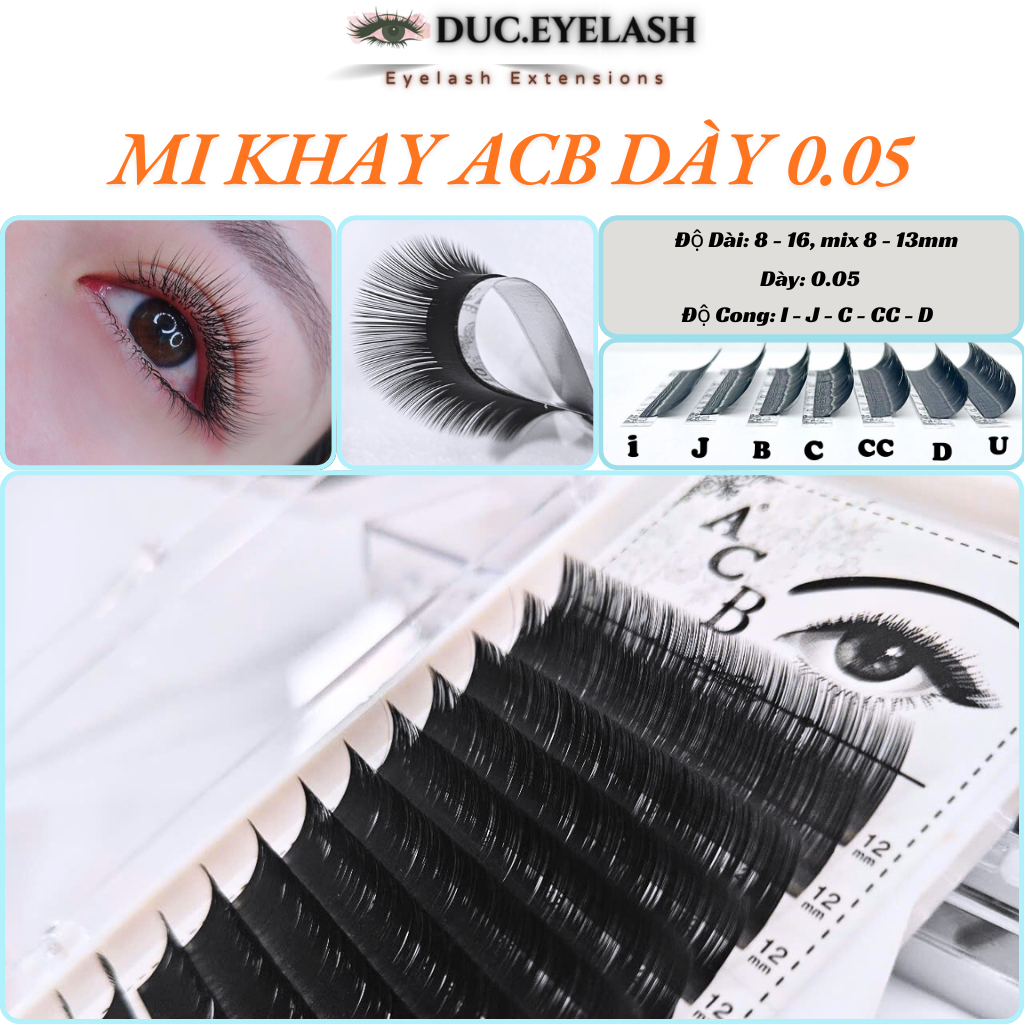 Mi khay ACB độ dày 0.05, mi mềm nhẹ, cong i-J-C-CC-D, Lông mi nhân tạo, dụng cụ nối mi / Đức Eyelash
