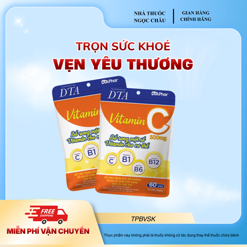 Viên uống Bổ Sung Vitamin C Hỗ trợ tăng sức đề kháng Bổ sung một số vitamin (C,B1, B6, B12) cho cơ t