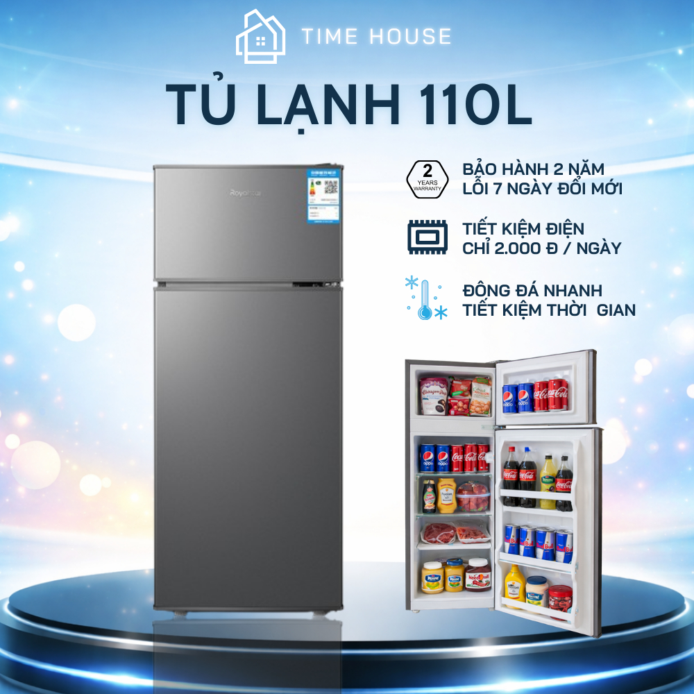 Tủ lạnh mini có 2 ngăn, tủ lạnh 110 lít làm lạnh nhanh tiết kiệm điện không gây tiếng ồn nhập khẩu