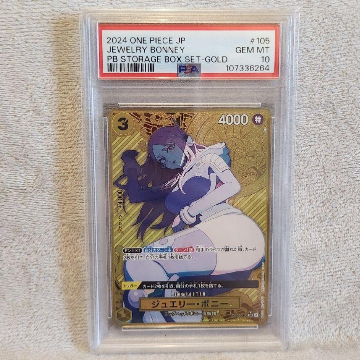 Hộp quà PSA 10 GEM MINT One Piece Card Jewelry Bonney OP08-105 Gold Parallel Japanese d49 9b