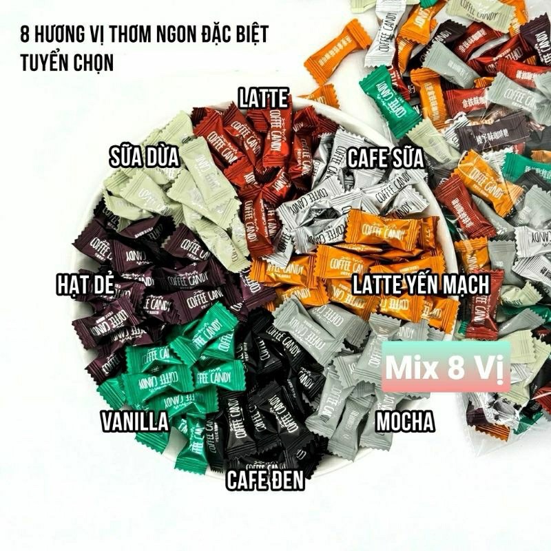 Kẹo Cafe Không Đường Mix Vị Loại 1 - Kẹo Cà Phê Ngậm Tỉnh Táo, Giảm Cân, Thơm Miệng