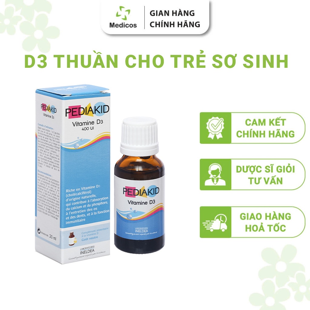 D3 Thuần Pediakid Vitamin D3 - Bổ Sung D3 Thuần Cho Trẻ Sơ Sinh, Hỗ Trợ Phát Triển Xương Răng 20ml