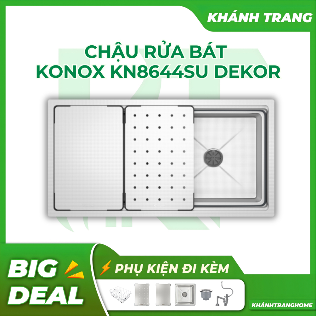 Chậu rửa bát KONOX KN8644SU DEKOR đầy đủ phụ kiện, bảo hành đến 10 năm - Khánh Trang Home