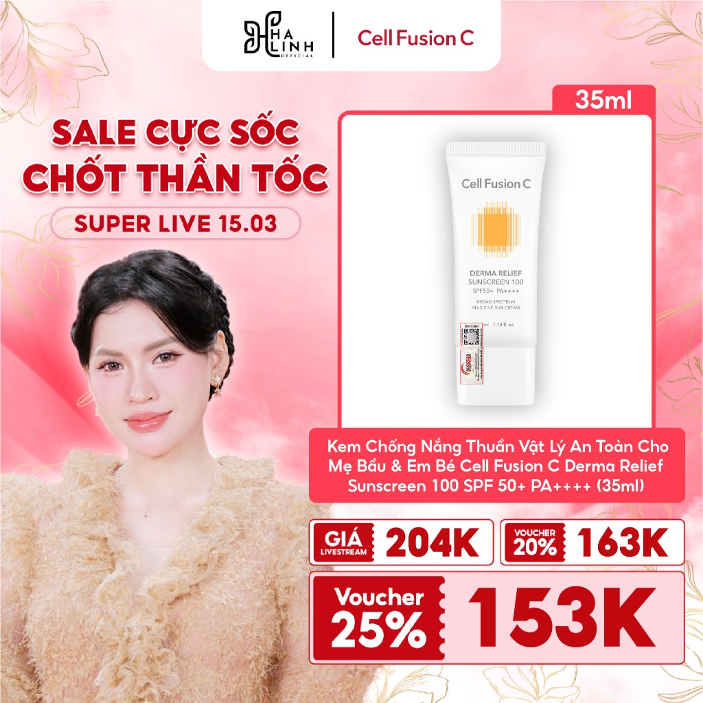 [VHL x Cell Fusion C] Kem Chống Nắng Thuần Vật Lý Cho Mẹ Bầu & Em Bé Cell Fusion C Derma Relief Suns