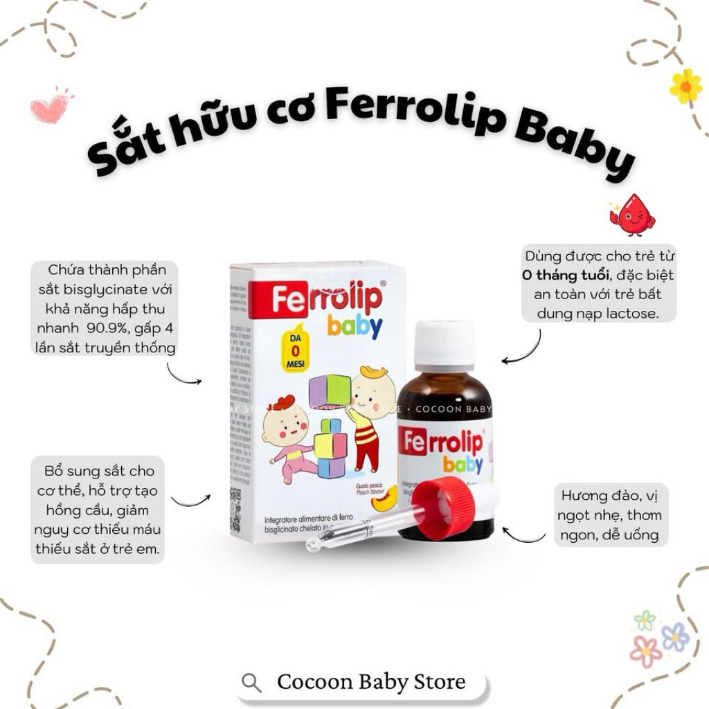 Sắt Ferrolip Baby 30ml bổ sung sắt hữu cơ cho bé